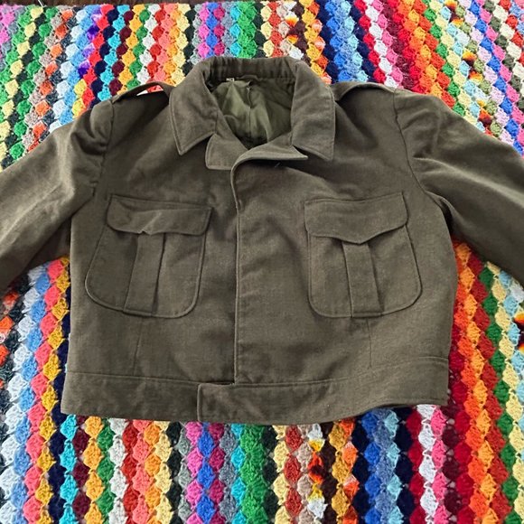 Vintage 60s Cropped Lined Wool Button Up Oversized Menswear Military Coa… - Picture 6 of 13